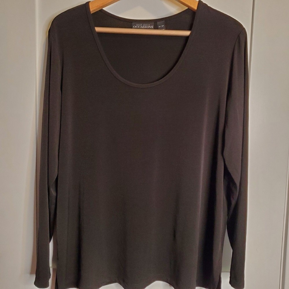 Susan Graver Women's Top Sz XL P Occasions Knit Long Sleeve Black Blouse